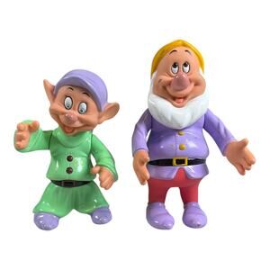 Disney Vintage Dwarf Figurines Set 2 Snow White Style PVC Figures 7” Nostalgic
